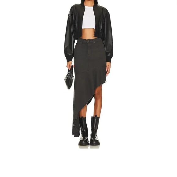 MOTHER Dresses & Skirts - SNACKS! The Crinkle Cut Faded Black Denim Jean Skirt Asymmetrical Rocker Style